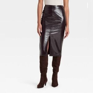 A New Day Dark Chocolate Brown Faux Leather Skirt